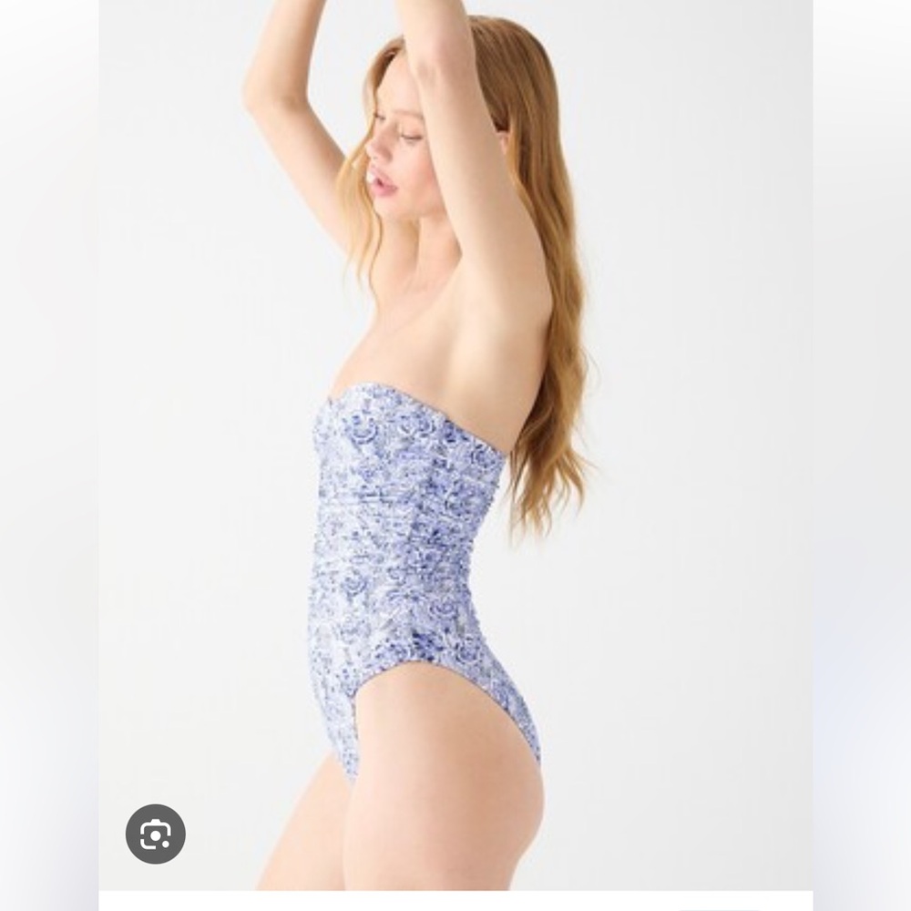 J Crew Ruched Sweetheart one-piece in dandelion swirl, size 10, NWT - Picture 2 of 6